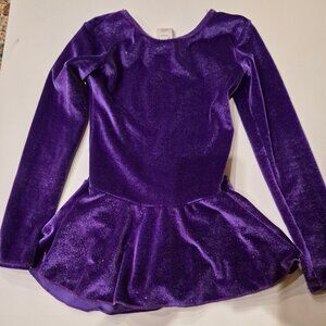 Mondor velour velvet long sleeves figure skating dress sparkly purple size 6x-7